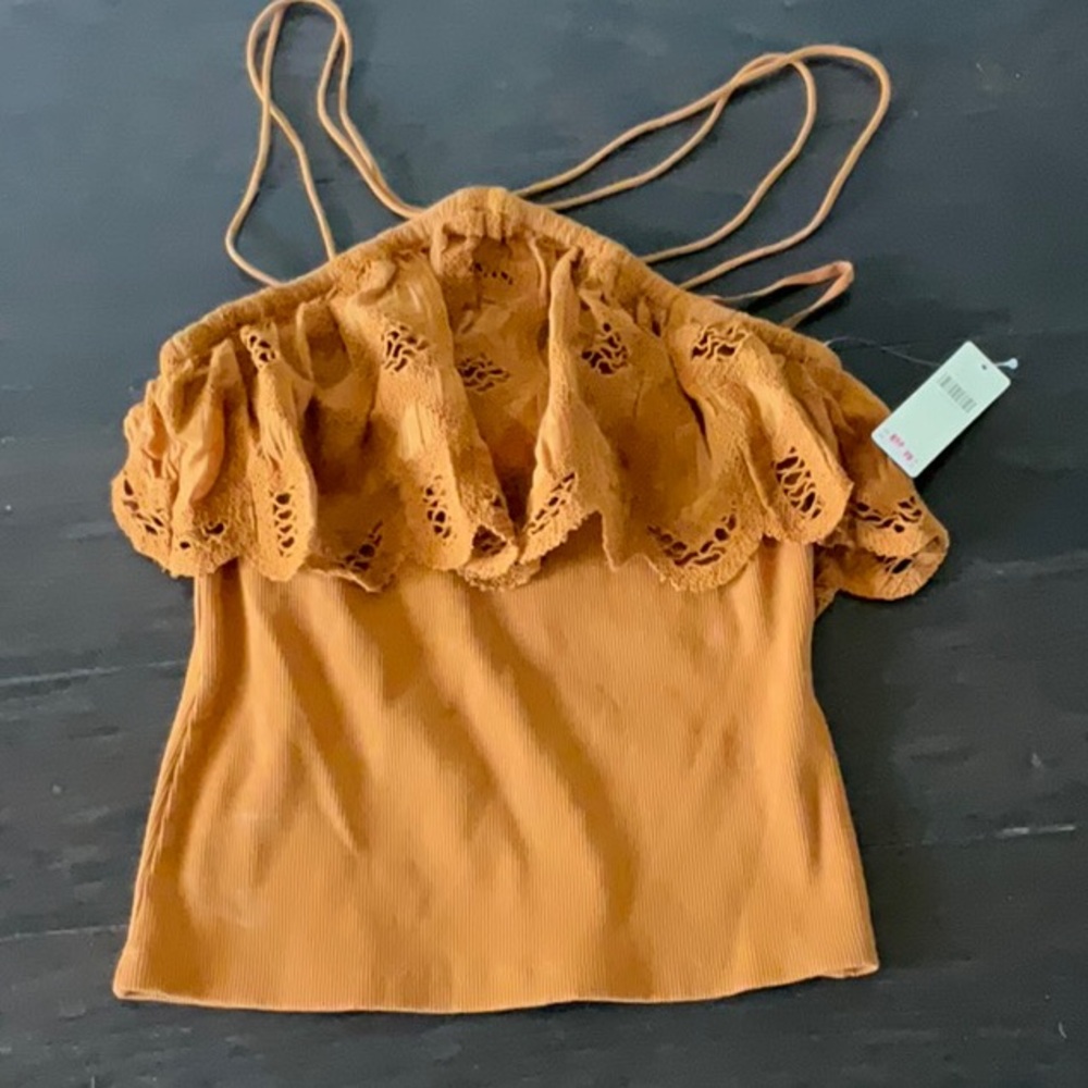 Anthropologie Tan Ruffled Camisole Sleeveless Top